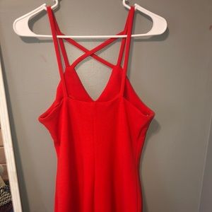 Red body on midi dress